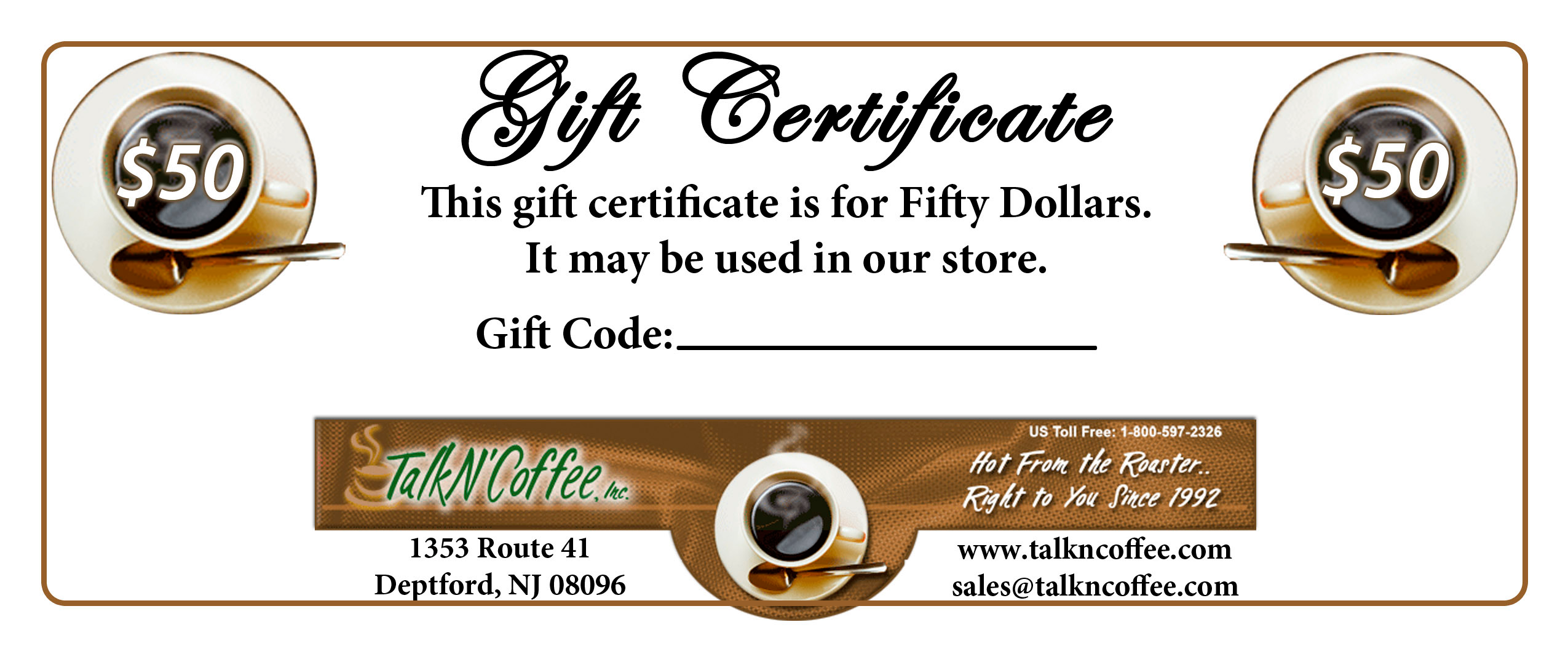 Talk N' Coffee - Coffee Gift Certificate Card Talk N' Coffee
