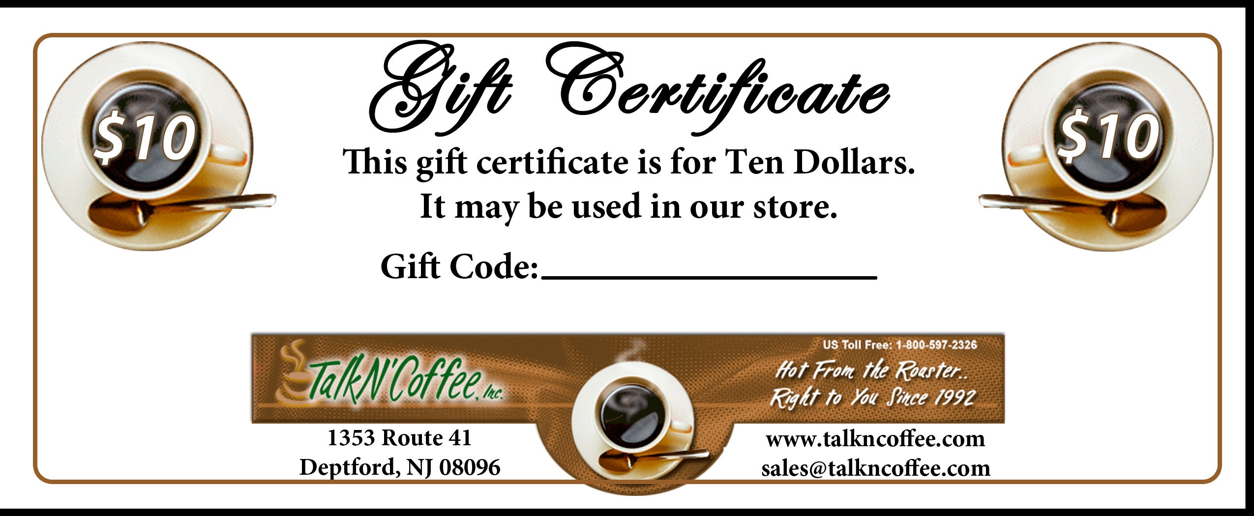 Talk N' Coffee - Coffee Gift Certificate Card Talk N' Coffee